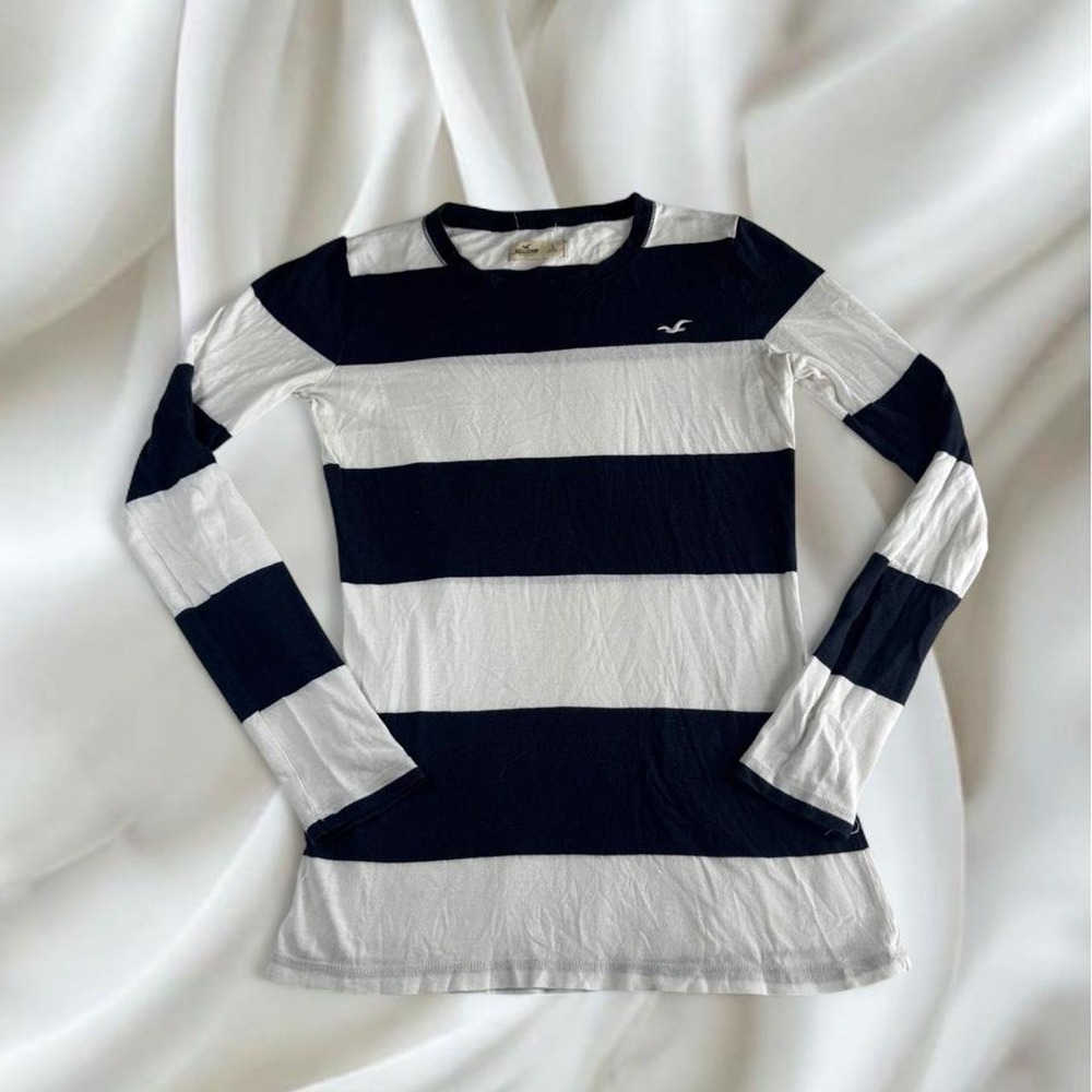 Hollister navy white stripped babydoll henley long sleeve top y2k vintage